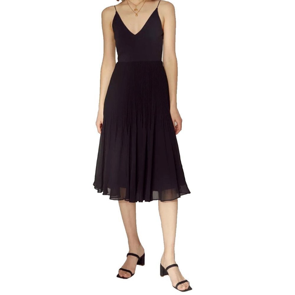Aritzia Wilfred Womens Size XXS Black Dancer Dress Tank Pleated V-Neck Midi $148 - Picture 5 of 14